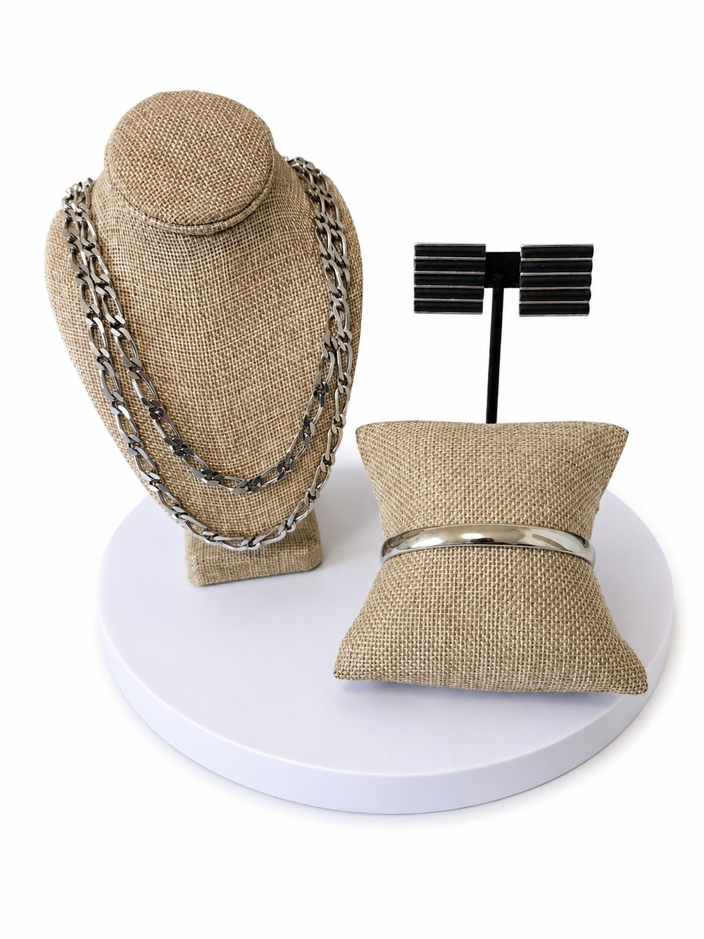 Monet Silver Tone 3 Piece Jewelry Set Long Necklace Bracelet Clip On Earrings
